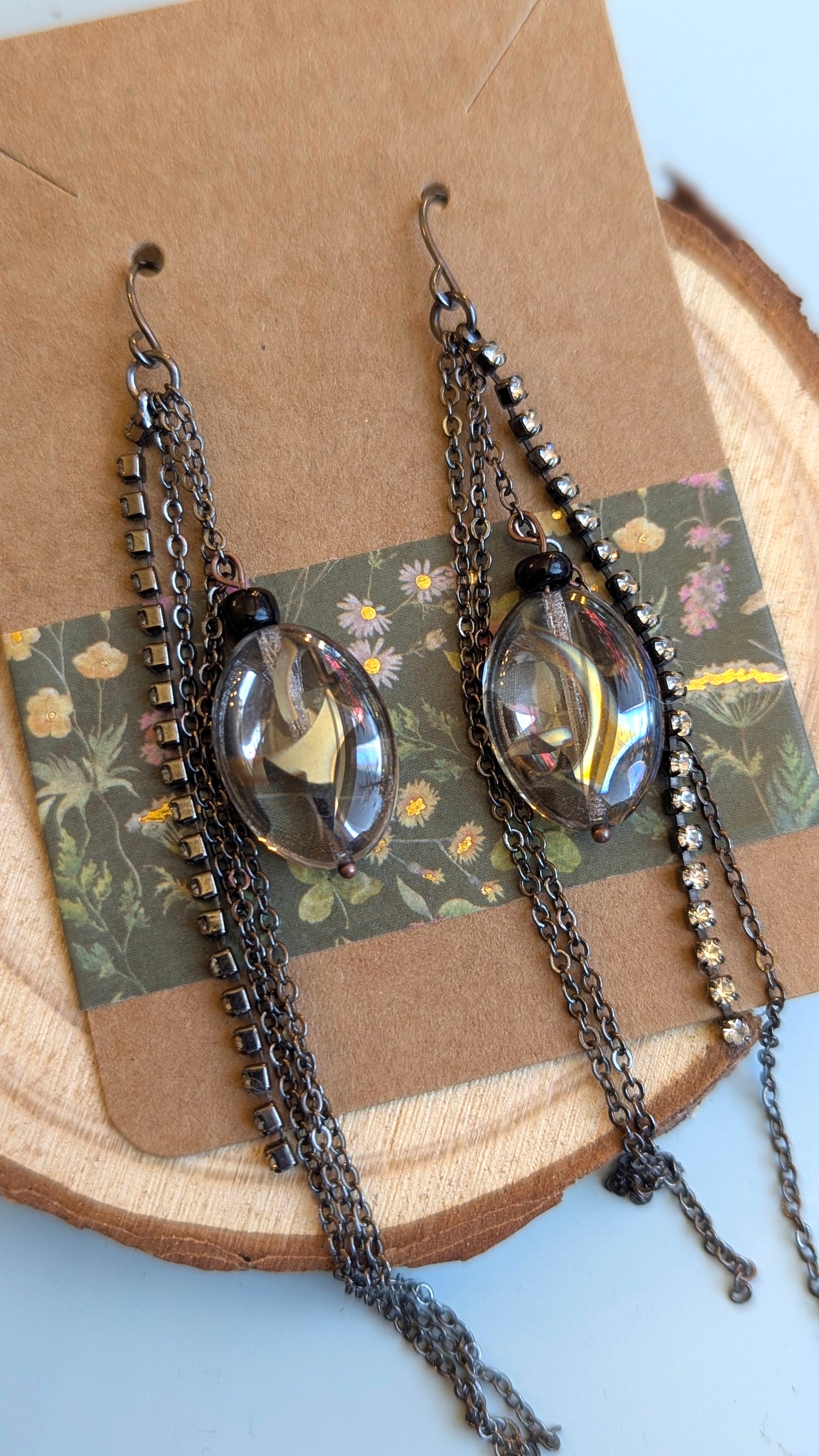 Elegant Gunmetal Multi-Chain Teardrop Dangle Earrings