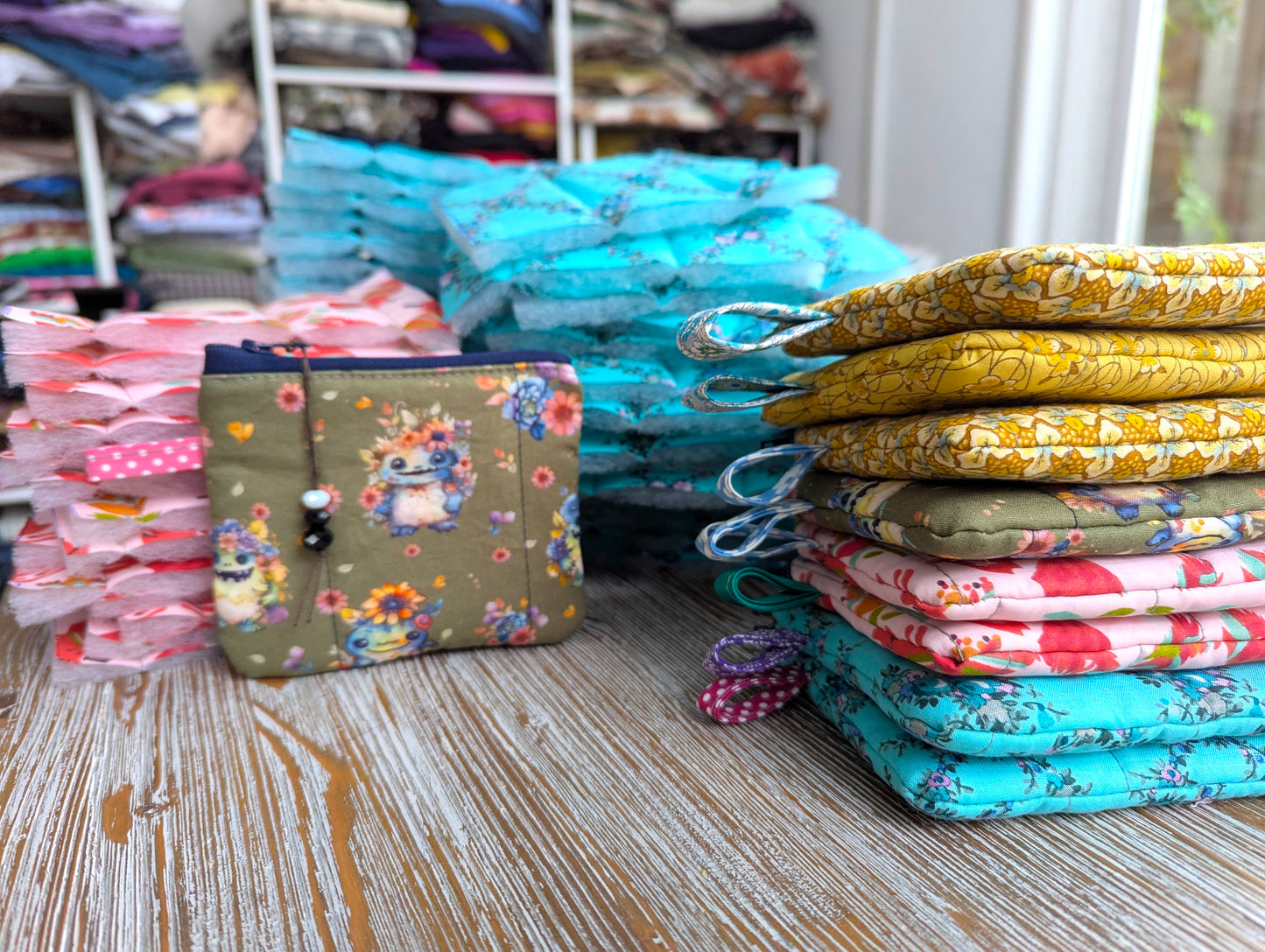 Handmade Floral Fabric Pouch with Embroidered Patch