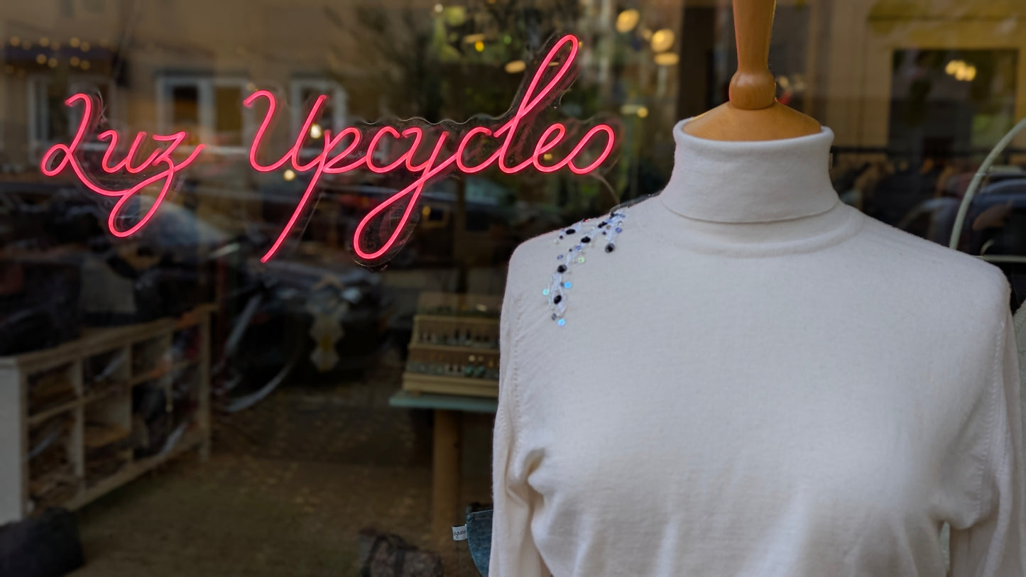 Upycled  John Smedley merino wool sweater with embroidery