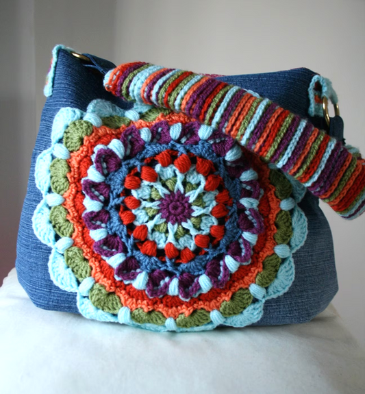 Mandala crochet and upcycle denim bag pattern (200)