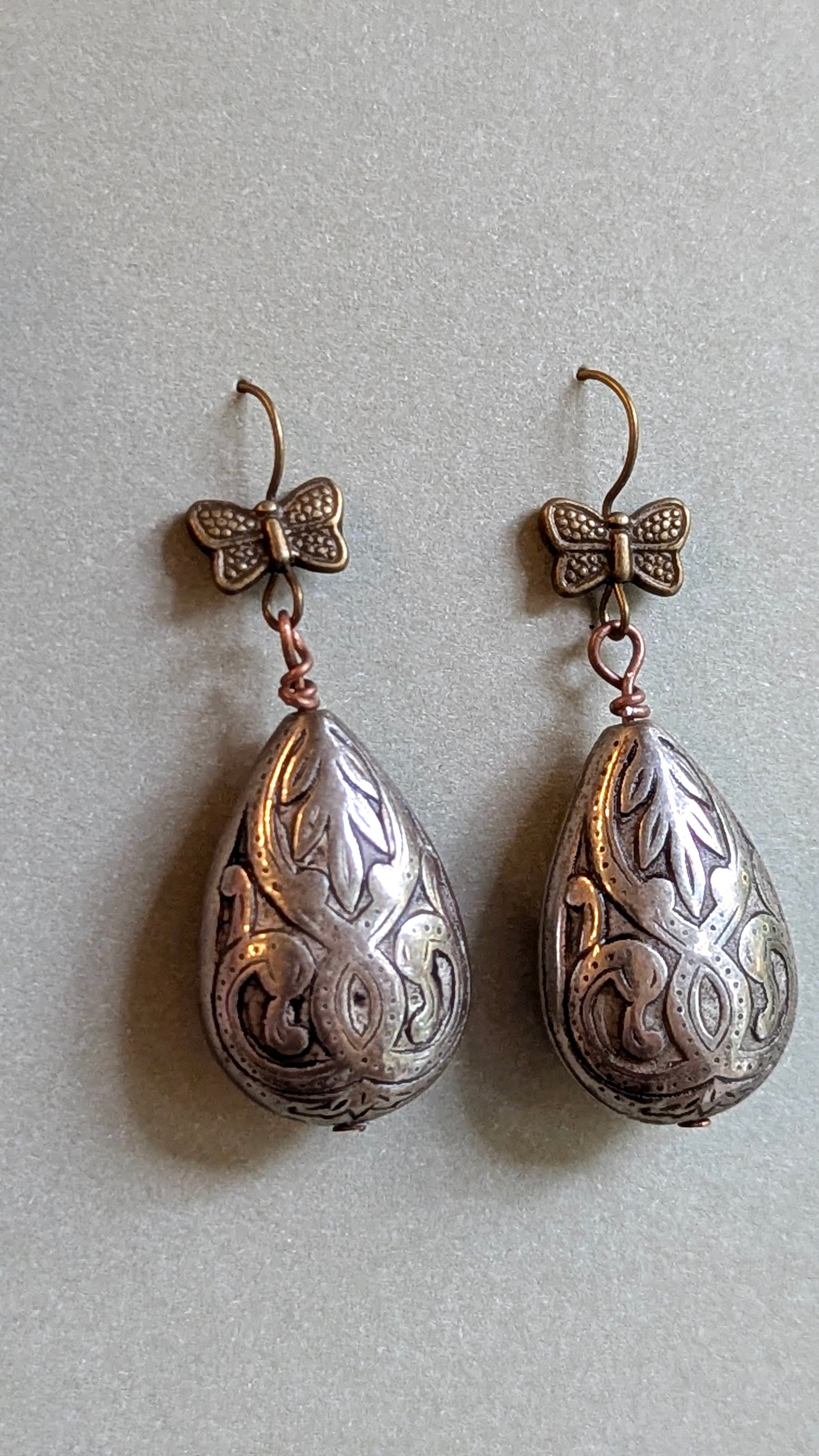 Vintage Style Butterfly Teardrop Filigree Earrings